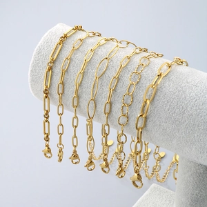 Chic gold stainless steel anklet collection featuring paperclip and textured oval links