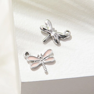 Colorful dragonfly charms with pink enamel and silver alloy for DIY jewelry making