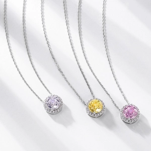 S925 sterling silver necklaces with pink yellow and purple millenium cut zircons