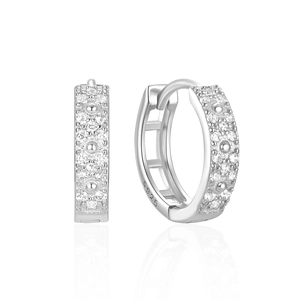 Macro shot of S925 sterling silver hoop earrings with pave-set shimmering cubic zirconia