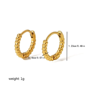 Dimensioni dettagliate dei cerchi a treccia in oro 18k con misure di altezza e peso totale