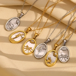 18K gold plated stainless steel zodiac necklaces with shell inlay and star patterns