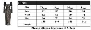 Size chart for black lace mermaid dress showing bust, waist, and hip measurements in cm