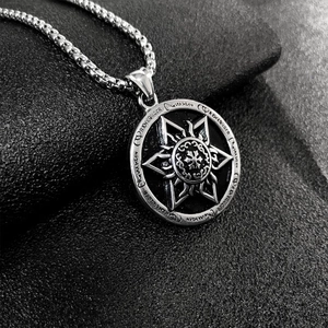 Horus God Of War Hexagram Pendant 304 Stainless Steel Mystical Rune Round Vintage Gothic Jewelry For Men