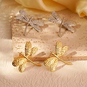 Dragonfly Stud Earrings Stainless Steel Vintage Insect Jewelry For Women Fashion Trendy Textured Metal