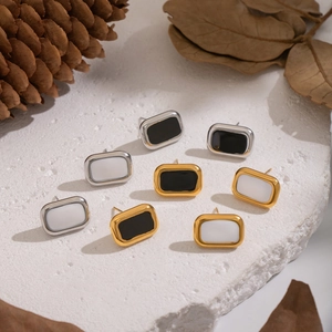 Minimalist Rectangle Stud Earrings 304 Stainless Steel Drip Enamel Geometric Waterproof Jewelry For Women Daily Wear
