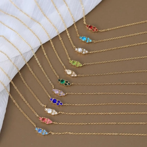 Birthstone Pendant Necklace 18K Gold Plated Stainless Steel Colorful Zircon Elegant Minimalist Jewelry For Women