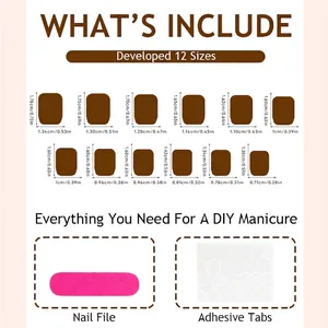 Short French press-on nail kit with 12 sizes and a brown shimmer finish