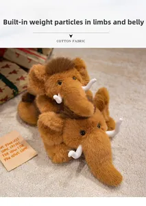 Detail of mammoth plush toy with weighted particles in limbs and cotton fabric texture
