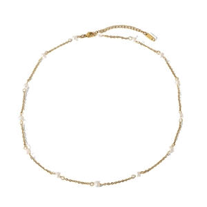 18K gold plated stainless steel necklace with natural freshwater pearls for women