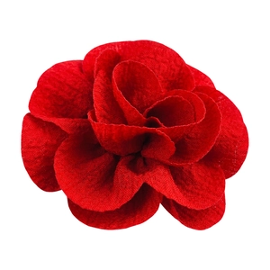 Detailed close-up of a 7cm red bubble crepe fabric flower with textured handmade petals