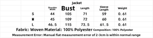 Detailed size chart for the velvet blazer suit showing shoulder and chest measurements
