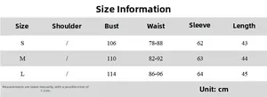 Size chart for striped long sleeve top with bust, waist, sleeve, and length in cm