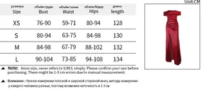 Detailed size chart for off-shoulder satin evening dress with bust and waist measurements