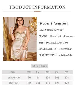 Tableau des tailles pour chemise de nuit satin grande taille avec mesures 1XL à 5XL