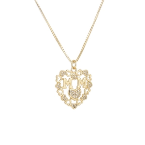 Gold heart MOM pendant necklace with colorful cubic zirconia and sparkling micro-insets