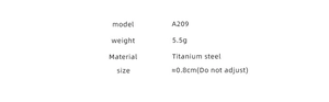 Specifications for model A209 18K gold-plated titanium steel ring weighing 5.5g and 0.8cm size