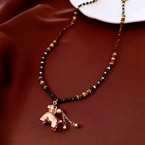 Collier En Perles D'oeil De Tigre Avec Pendentif Chien Plaqué Or Longue Chaîne De Pull Pour Femmes Bijoux Rétro