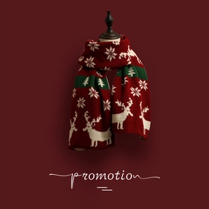Christmas Knitted Scarf Winter Warm Soft Polyester Reindeer Snowflake Pattern Festive Holiday Neck Warmer For Men Women