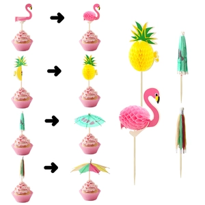 Tropische Flamingo Ananas und Schirmchen Kuchendeko für Cocktailparty Dekorationen