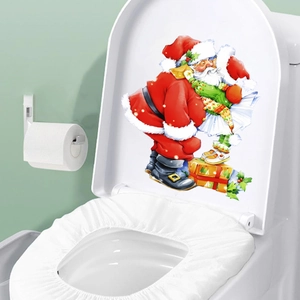 Christmas Santa Claus toilet sticker and white seat cover set for festive bathroom decoration