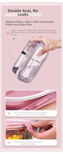 Detail of leak-proof silicone seal and secure latches on glass lunch box lids