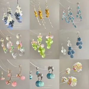 Flower Butterfly Fruit Long Tassel Earrings With 925 Sterling Silver Earring Post Copper Resin Jewelry Women Vacation Style