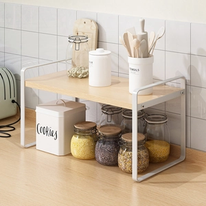 Countertop Storage Shelf Rack Metal Wood Layered Organizer For Kitchen Desk Bathroom Modern Simple Space Saving