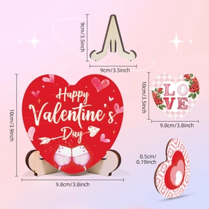 Wooden heart Valentine decoration with Happy Valentine's Day text and mini easel stand