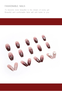 Deep burgundy gradient long coffin nails with silver foil and heart rhinestone details