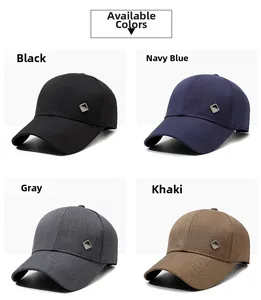 Collage of four baseball caps in black, navy, grey, and khaki with diamond metal logo