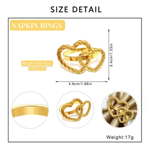 Size detail of gold heart napkin rings showing 4.8cm width and 4.0cm ring diameter