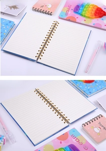 Detail of A5 spiral notebook featuring horizontal lined pages and gold metal binding