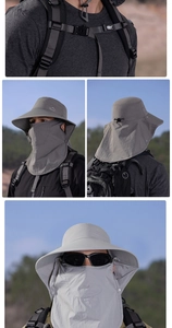 Détail chapeau soleil extérieur avec couvre-visage amovible et maille respirante grise