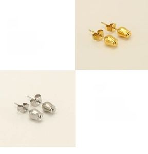 Macro detail of tulip bud stud earrings made of anti-allergic polished titanium steel