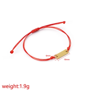 Adjustable red braided rope bracelet with a gold stainless steel bar, weight 1.9g