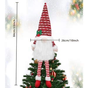 Nordic Christmas gnome tree topper in red and white stripes, 84cm tall plush decoration