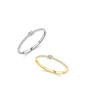 Minimalist S925 sterling silver rings with micro-paved cubic zirconia and square center stone