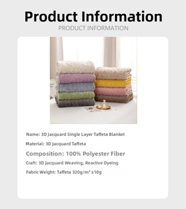 Close-up of 3D jacquard taffeta blankets showing plush texture and multiple pastel colors