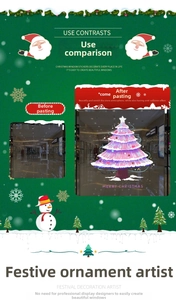 Pink Christmas tree window sticker showing before and after application on glass