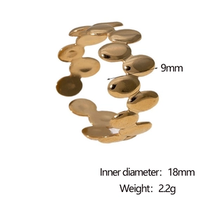 Detailed view of 18k gold plated stainless steel wrap ring with dimension specs