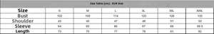 Detailed size chart in centimeters for men's denim shirts with European sizing from S to 3XL