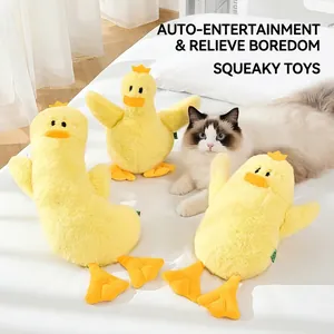 Plush Duck Cat Squeaky Toy Faux Rabbit Fur Soft Interactive Bite Resistant Molar Kitten Sleeping Companion Yellow