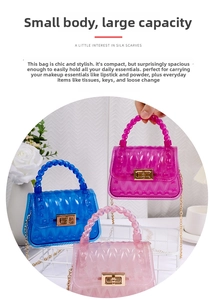 Detailed view of mini PVC jelly bags with leaf patterns and elegant chain straps