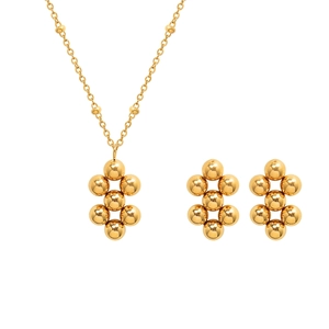 Stainless Steel Cluster Bead Pendant Necklace And Earrings Set Geometric Gold Silver Plated Fashion Jewelry For Women Daily Accessories