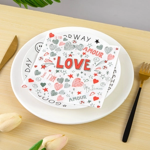 Valentine's Day Heart Printed Paper Napkins Romantic Love Theme Disposable Wood Pulp Table Decor Party Supplies