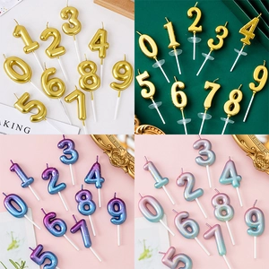 Sparkling gold and colorful gradient number 0-9 birthday cake topper candles set