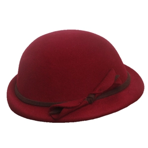 Elegant wine red wool beret for women with vintage bow decoration and rolled brim