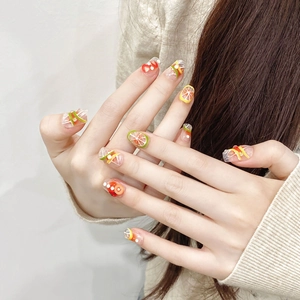 Handmade press-on nails with 3D summer fruit patterns including lemon and orange