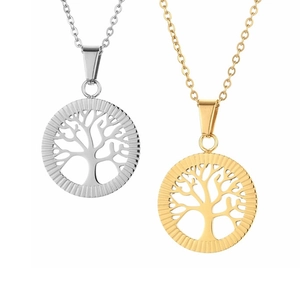 Tree Of Life Pendant Necklace Stainless Steel Hollow Round Vintage Jewelry For Men Women